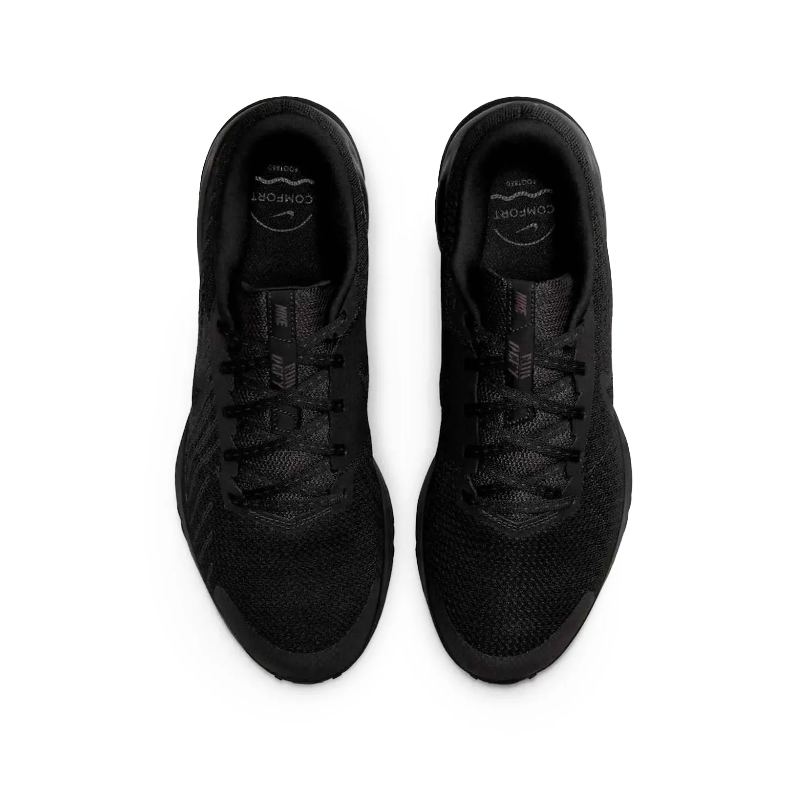 Tênis masculino Nike Run Defy preto visto de cima com detalhes em mesh e cadarço